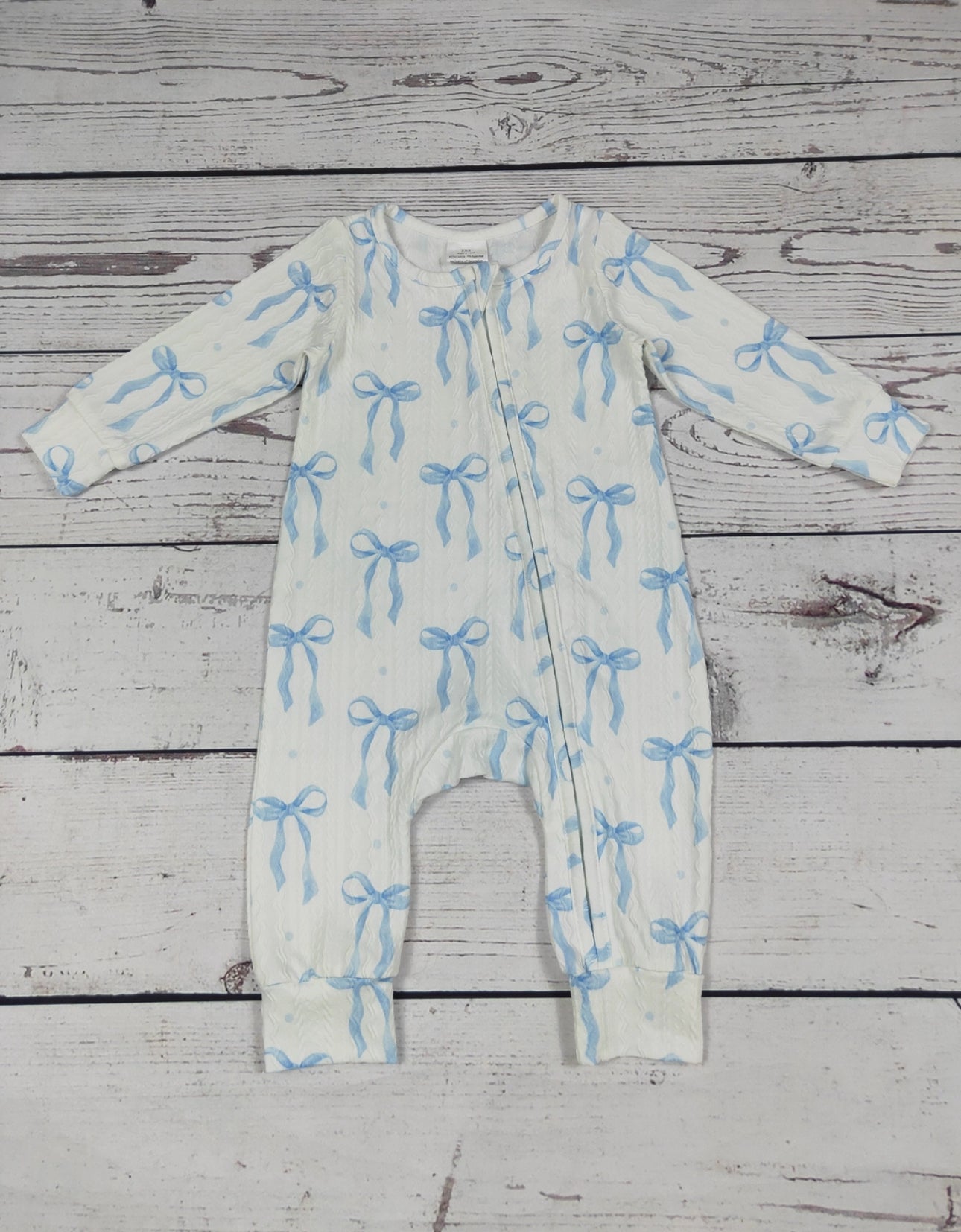 Light Blue Bow Zip Onesie