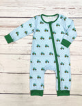 Blue Green Tractor Zip Onesie
