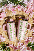 Pink 14/20 OZ Dainty Floral Print Stainless Steel Tumbler with Straw